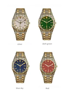 Men Vintage Carved Water Ripple Quartz Watch Luxury Business Steel Strap Waterproof