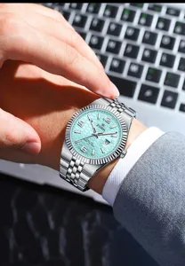 ZNIDS Luxus Tiffany blaue Business Herrenuhr mit Edelstahlarmband und Datumsanzeige.