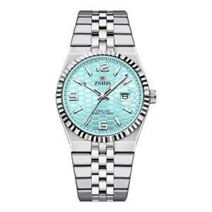 ZNIDS Luxus Business Herrenuhr mit Tiffany blauem Zifferblatt Edelstahlarmband Quarz Armbanduhr