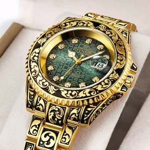 Herren Retro Quarzuhr Drehbare Lünette Wasserdicht Geschnitzt Edelstahl Legierung Armbanduhr Für Business