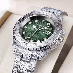 Herren Quarz Uhr retro graviert edelstahl wasserdicht leuchtend Armbanduhr mode style