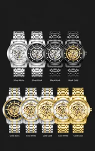 Men's mechanical watch skeleton dial automatic luxury business wristwatch waterproof.