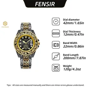 Men vintage quartz watch with embossed bezel, luminous calendar waterproof design 42mm.