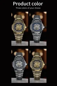 Men vintage skeleton mechanical watch stainless steel embossed waterproof luminous detail view