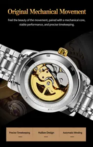 Close-up of automatic mechanical watch transparent back showing intricate movement details.