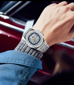 Men's mechanical watch stainless steel embossed hollow vintage carved waterproof luminous wrist watch