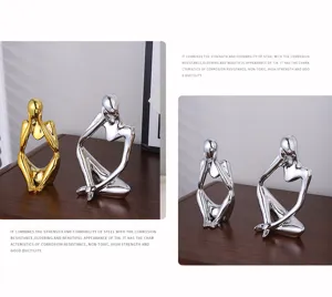 Nordische minimalistische Harz Mensch Denker Statue Gold Silber Tischdekoration Ornament