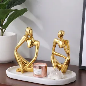 Nordic Luxus Harz Denker Charakter Ornament Gold Silber Galvanisiert Abstrakt Sitzend Charakter Figur Für Haus Büro Schreibtisch Dekor