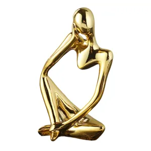 Nordische Luxus Kunstharz abstrakte Denker Statue goldene moderne Home Office Deko Figur