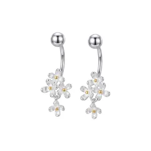 Squisito gioiello corpo curvo floreale in argento S999 con ciondoli a fiore dolci e graziosi.