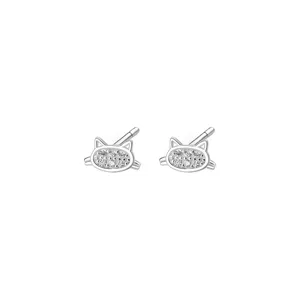 Süße Süße Feinsilber Katze Ohrstecker Für Damen Kleine Strass Tier Piercing Schmuck Geschenk Ohrring Post Design
