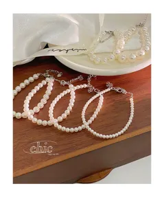 Ensemble de bracelets de perles en argent S925 élégants, bijoux style français pour femmes chic.