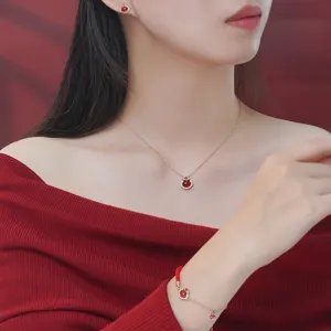 Set di Gioielli a Forma di Sacchetto della Fortuna in Argento Sterling 925 Anno del Serpente Agata Strass Oro Rosa Collana Bracciale Orecchini per Donna Regalo di Capodanno