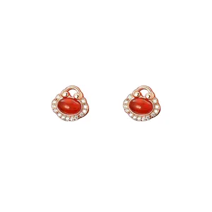 Orecchini a lucchetto con pietra rossa in argento, gioielli regalo festivi eleganti.