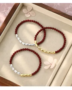 S999 Silber Zinnober Reiskorn Armband chinesischen Stil ästhetische feine Schmuck für Damen