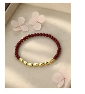 Chinesischer Stil Cinnabar und Silber Reiskorn Perlen Armband elegante Schmuck