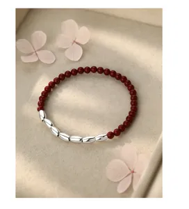 Zinnober und Sterlingsilber Reis Perlen Armband, neuer chinesischer Stil elegantes Schmuck.