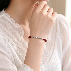 Elegantes chinesisches Armband aus Sterlingsilber und Zinnober für Damen, täglicher Schmuck