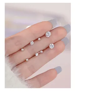 Minimalistische S999 zilveren zircon oorstekers set, diverse maten fijne geometrie.