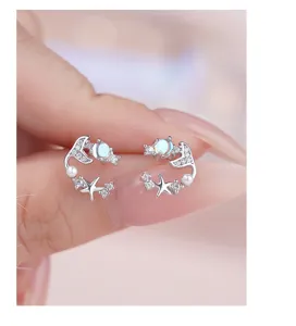 Orecchini coda di sirena argento zircone perla gioielli carini donna eleganti