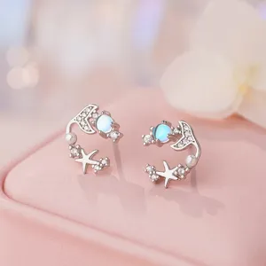 Orecchini a Lobo Coda di Pesce in Argento S999 per Donna Luna Stella Strass Perla Artificiale Gioielli Regalo Elegante