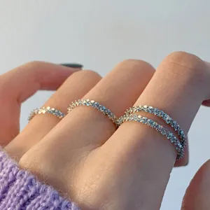 S925 Sterling Silber Glitzernd Einfach Ring Minimalistisch Stapelbar Schmuck Für Damen