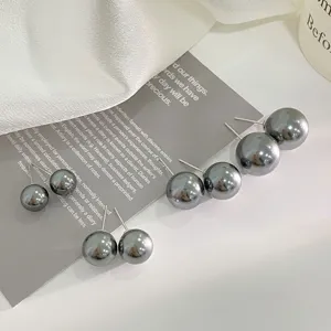 S925 Sterlingsilber Künstliche Perlenohrstecker Für Damen Elegante Runde Graue Perlenohrringe Täglicher Büro Schmuck