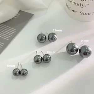 Graue Perlen Ohrstecker S925 Sterling Silber minimalistisch schick fuer Alltag verschiedene Groessen