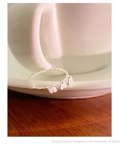 Bague fleur de perle douce en argent sterling S925 pour femmes bijoux ouverts réglables.