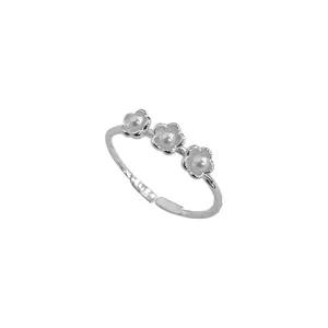 Bague fleur perle argent mignon triple floraison bague ouverte bijoux délicats femme