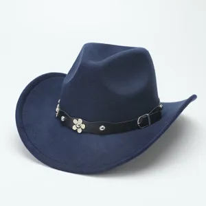 Western Cowboy Fedora Hat Wide Brim Felt Jazz Hat For Men Women Curled Brim Woolen Style Outwear Party Travel Dress Hat