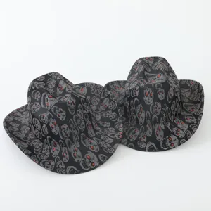 Sombrero de vaquero con calaveras jazz fedora, elegante sombrero negro para hombre y mujer.