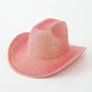 Rosa Pailletten Cowboyhut Detailansicht, glitzernder breiter Krempen Western Sonnenhut.