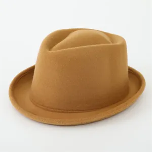 Vintage British Style Polyester Fedora Hat Retro Jazz Cap For Men Women Solid Color Small Brim Wool Felt Look Jazz Hat Travel Party Accessory