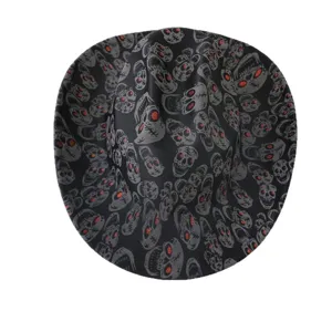 Sombrero fedora negro de Halloween con patrón de calavera espeluznante para fiesta.