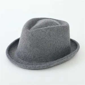 Grey wool felt fedora hat, classic vintage British style jazz cap for men and women daily wear.