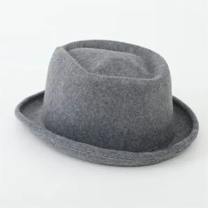 Grey wool felt fedora hat, retro British style short brim jazz hat for men and women autumn winter.