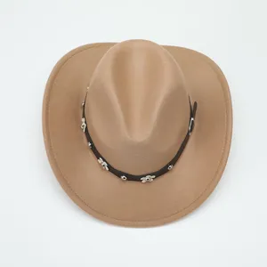 Wool felt western cowboy hat featuring a stylish black leather band with metal flower studs.