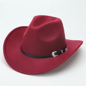 Cappello da Cowboy a Tesa Larga in Poliestere Vintage Moda Casual Unisex Fibbia della Cintura Fedora Cappello da Jazz Protezione Solare da Esterno
