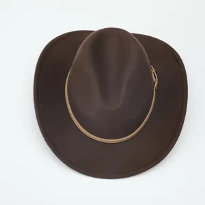 Classic brown wool felt fedora hat with stylish leather band and buckle for men and women.