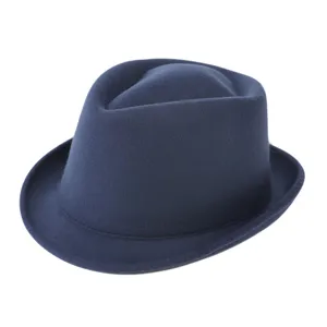 Classic navy blue wool felt fedora hat, retro British style jazz hat for men and women main view