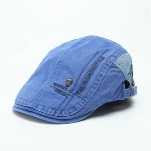 Herren Jeans Flachkappe Retro Baret stilvolle Malerhut mit Totenkopf und englischem Text neu