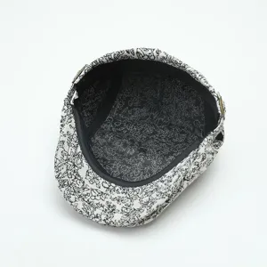 Classic vintage black and white jacquard ivy flat cap, breathable interior newsboy hat for men.