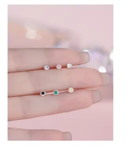 S999 Sterling Silber geometrische Faden Kugel Ohrringe, bunte Zirkonia süße süße Alltags Schmuck.