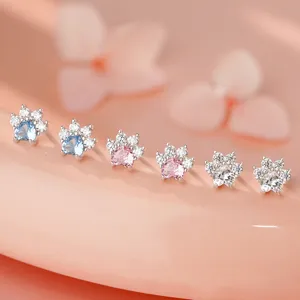 S999 Sterlingsilber Katzenpfote Ohrstecker Für Damen Süßer Koreanischer Stil Strass Eingelegt Süßer Leichter Luxus Ohrschmuck