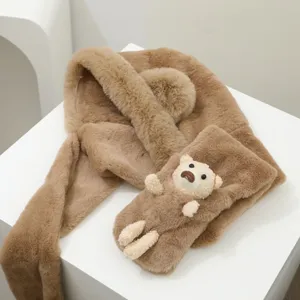 Conjunto de invierno de felpa 3 en 1 lindo sombrero bufanda guantes de oso para mujeres, cálido.