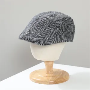 Winter warm classic herringbone flat cap for men retro duckbill ivy hat thick cotton beret