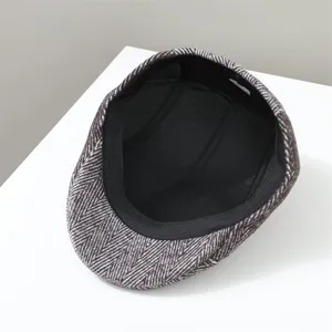Men's Vintage Herringbone Flat Cap Classic Ivy Newsboy Hat Autumn Winter Warm Hat
