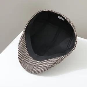 Detail casquette plate homme pied de poule doublure interieure melange coton hiver