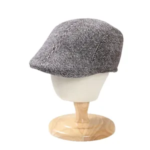 Classic retro herringbone tweed flat cap, warm autumn and winter fashion ivy newsboy hat.